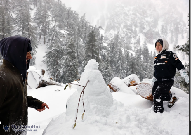 Snow-covered Mount Everest base camp amid blizzard rescue operations
