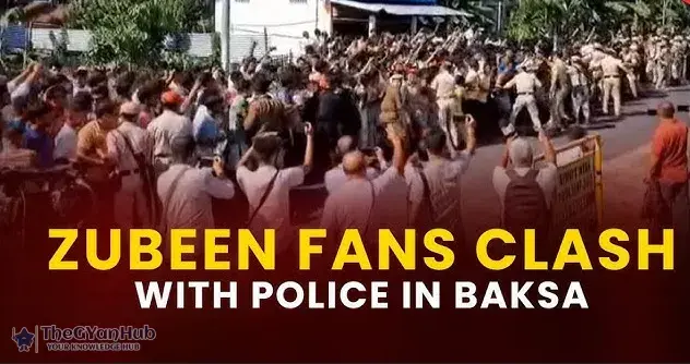 Police controlling protestors demanding justice for Zubeen Garg case outside jail