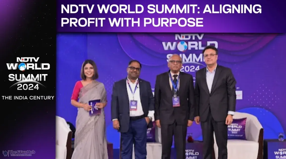 NDTV World Summit stage featuring talks on India’s advancements in technology and culture