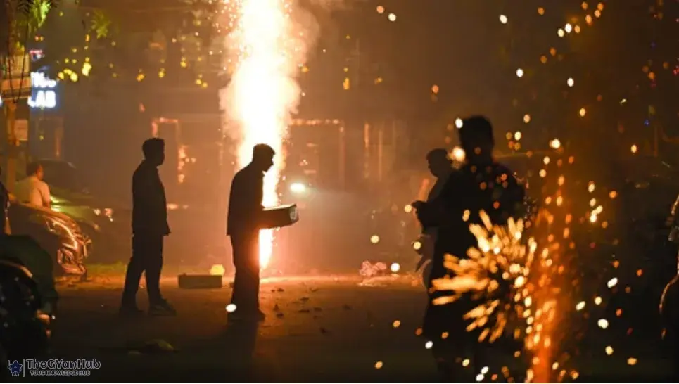 India Gate barely visible through thick Diwali smog