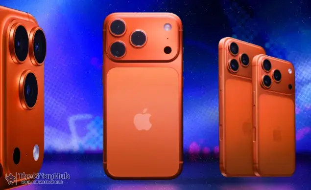 Side-by-side comparison of iPhone 17 Pro Cosmic Orange and Cosmic Pink models