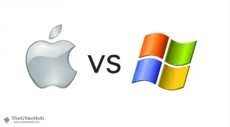 Side-by-side visual comparison of a Mac laptop and a Windows PC