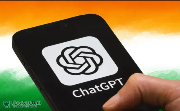 ChatGPT Go interface displayed on smartphone and laptop with India map in background