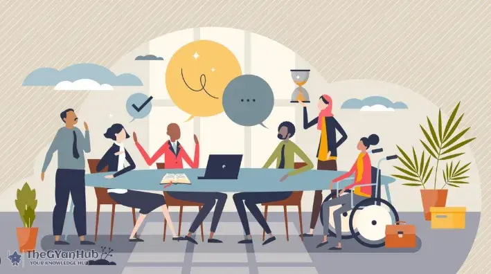 Concept image showing tech executives debating diversity and inclusion in the workplace