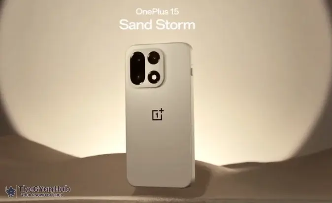 Close-up of the upcoming OnePlus 15 highlighting its sleek design and camera setup