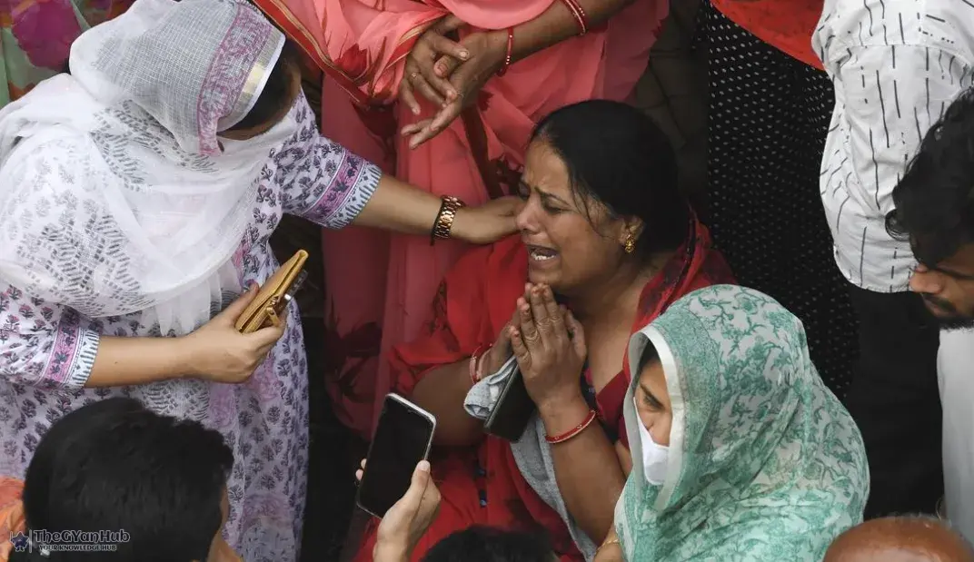 Police investigating a crime scene related to a ritual killing in Rajasthan