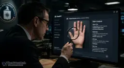 A humorous meme showing ChatGPT acting like a palm reader analyzing a hand. It jokes about fear of fingerprints being tracked by the CIA in a playful way