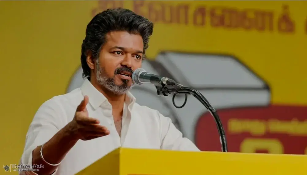 Concept image highlighting coalition negotiations involving Vijay and the strategic role of Dravida Munnetra Kazhagam.